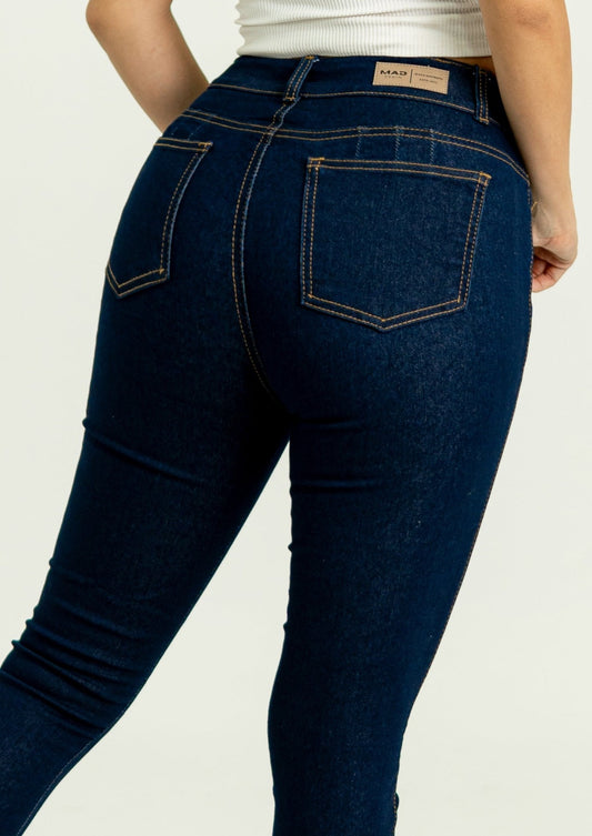 Ref 0032 Jean skinny, strech (flexible), tiro alto, tono azul oscuro